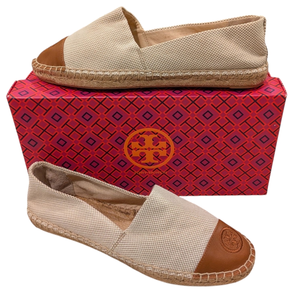 Tory Burch Colorblock Natural Tan Espadrille Flats Women's Size 9.5 NWOT
